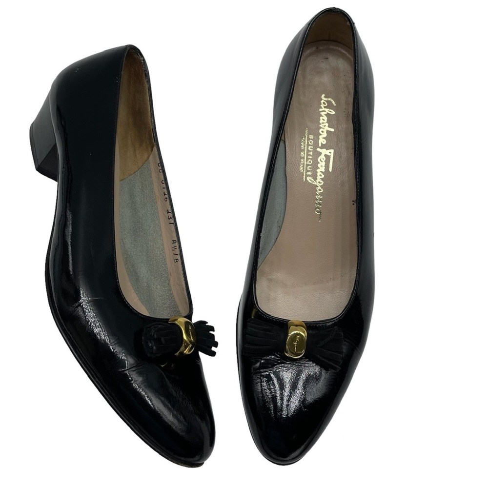 Salvatore Ferragamo Black patent leather kitten heel Size 8.5 B